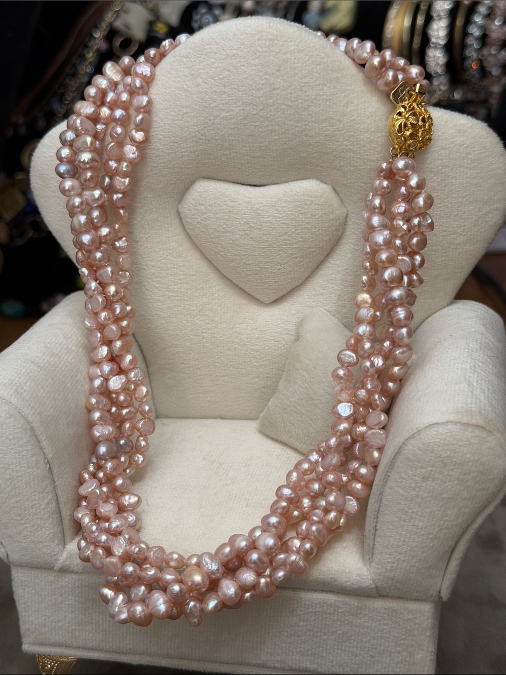 Stunning Pink Pearl Multi-Strand Necklace